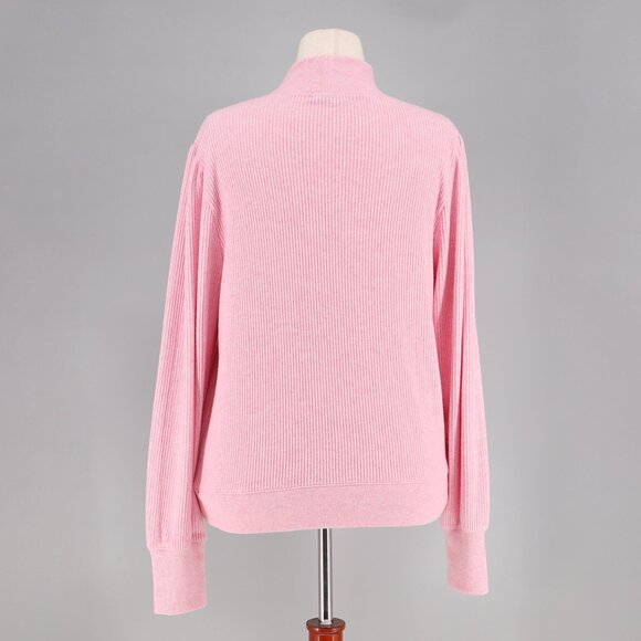 J.CREW Brushed Rib Puff-Sleeve Mockneck Tee Cozy Sweater Pink Size XL - Picture 4 of 7